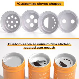 Custom Aluminum Shake Tin Sticker Printing Can Aluminum Container Jar Metal Jar for Powder Pepper Spices Food Grade Seasoning Cans